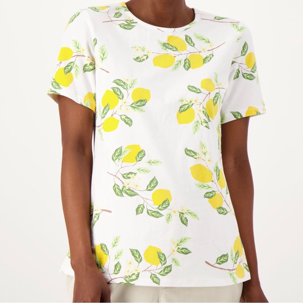 Denim & Co Lemon 🍋 Print Top XL